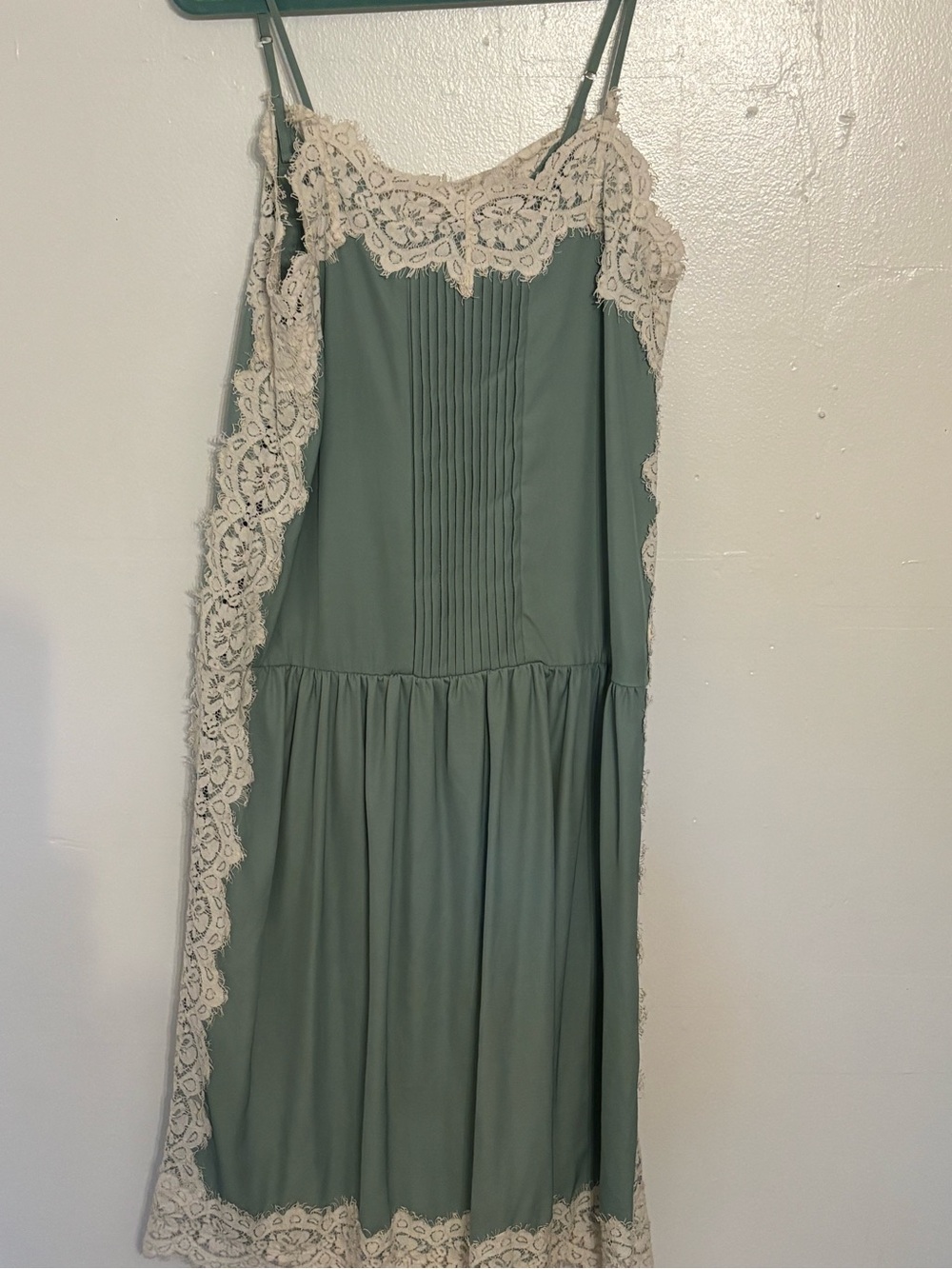 Avantlook Sage Green Slip Dress with Cream Lace